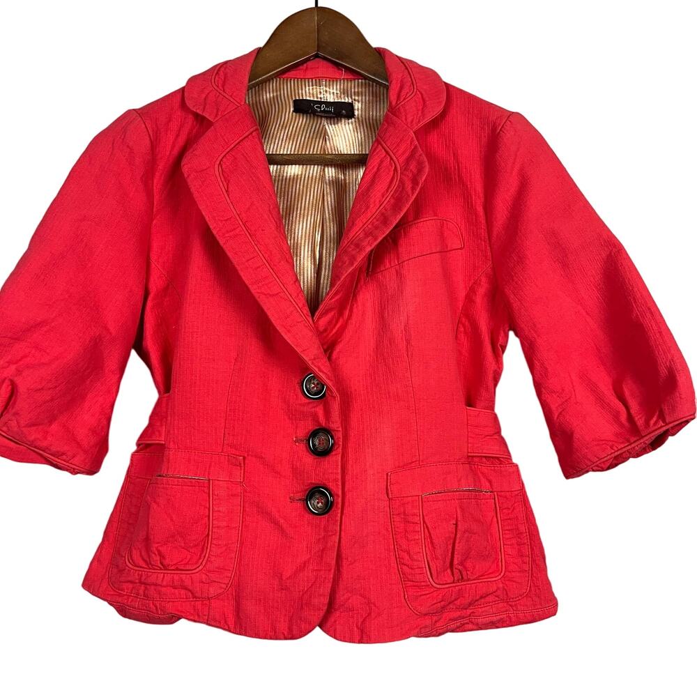 Luii Anthropologie Belted Waist Jacket Elbow Sleeve Triple Button Career - PM